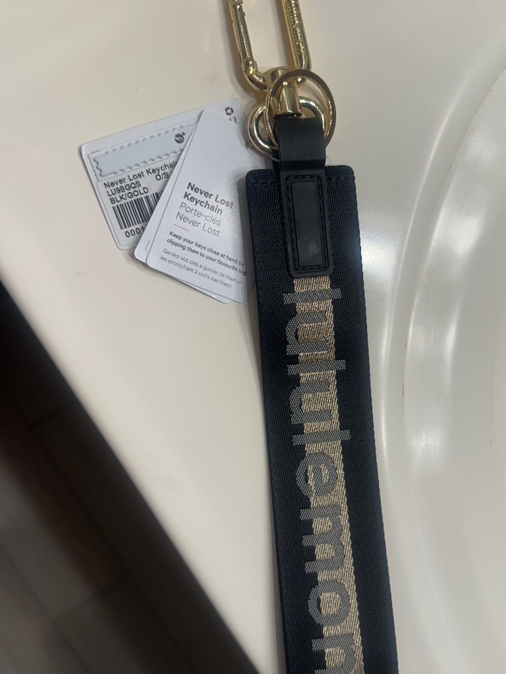 Lululemon Never Lost Keychain Black & Gold Logo Bag Charm Clip O/S